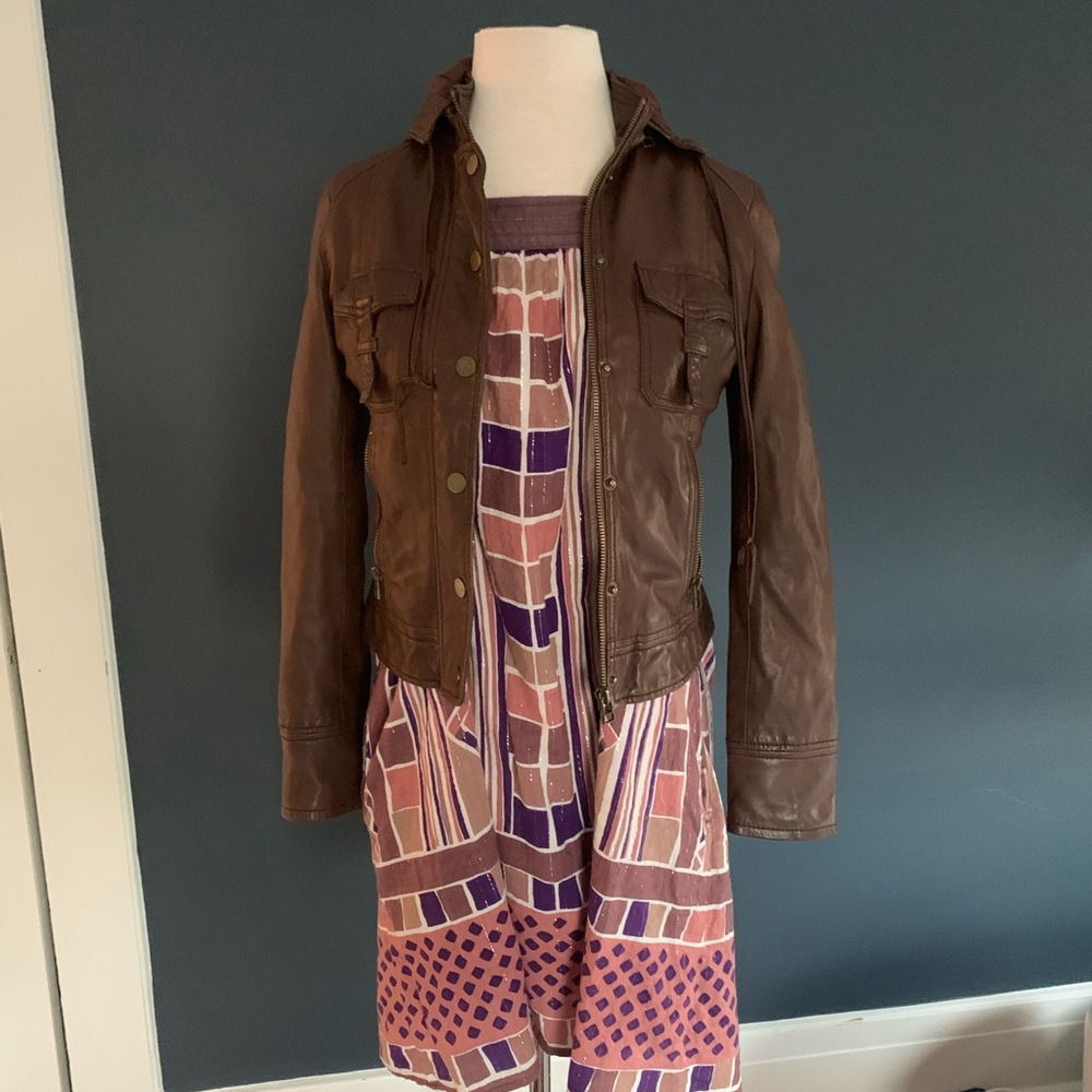 Buttery soft brown leather jacket with zip off hood